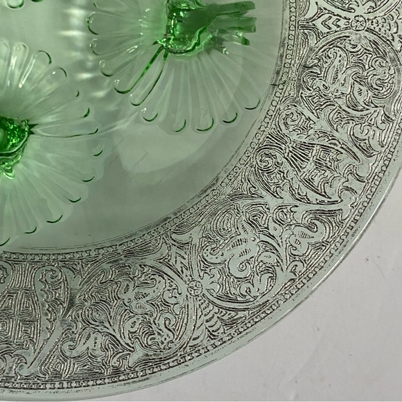 Depression Glass Footed Dish Etched Platter Plate 7” Candy Cookies Decor EUC - Picture 8 of 16